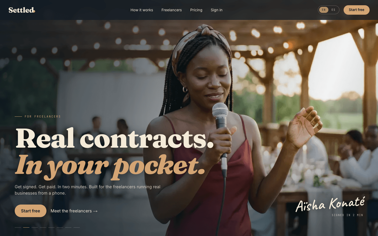 Settled: Digital contracts and booking for freelance pros. Live and taking real payments.
